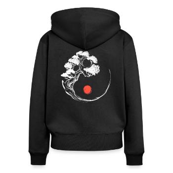 Yin Yang Bonsaï Arbre Japon Zen Yoga Méditation - Sweat à capuche zippé Premium bio Femme - noir - Dos - Julia (174cm)