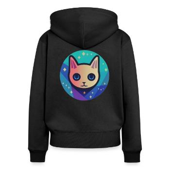 Astro Cat - Frauen Premium Bio Zip Hoodie - Schwarz - Hinten - Julia (174cm)