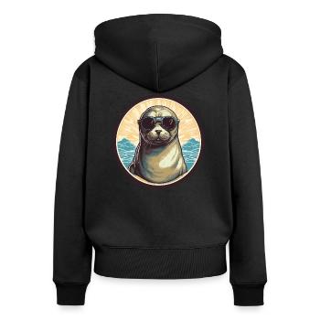 Phoque mignon - Sweat à capuche zippé Premium bio Femme - noir - Dos - Julia (174cm)