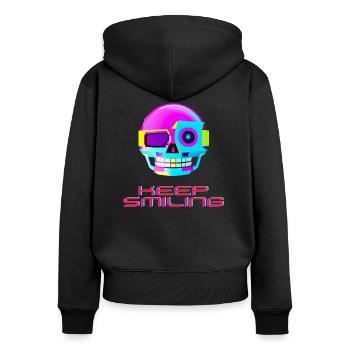Lachender Roboter Schädel - Frauen Premium Bio Zip Hoodie - Schwarz - Hinten - Julia (174cm)