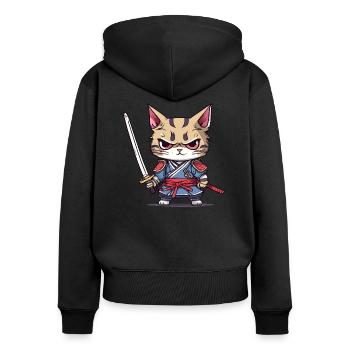 Chat samouraï #1 - Sweat à capuche zippé Premium bio Femme - noir - Dos - Julia (174cm)