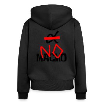 NO Macho (logo and text) - Sweat à capuche zippé Premium bio Femme - noir - Dos - Julia (174cm)