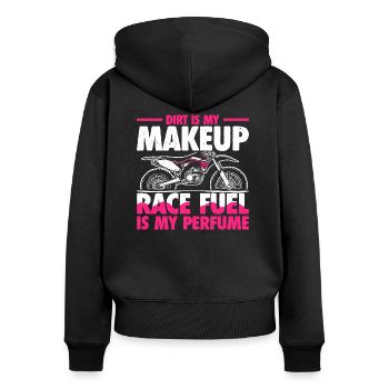 La saleté est mon maquillage - Race Fuel est mon parfum - Sweat à capuche zippé Premium bio Femme - noir - Dos - Julia (174cm)