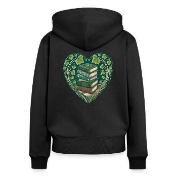 Bücherwurm - Frauen Premium Bio Zip Hoodie - Schwarz - Hinten - Julia (174cm)