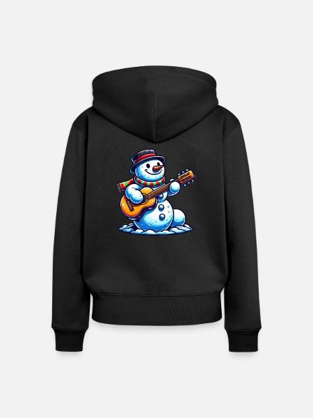 schneemann gitarre - Frauen Premium Bio Zip Hoodie - Schwarz