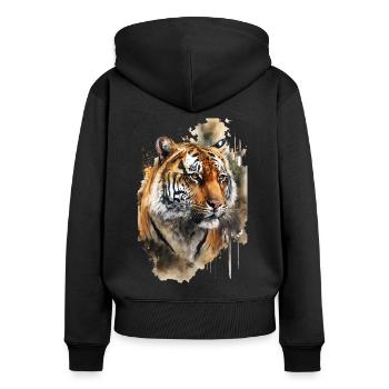 Tiger Aquarell - Frauen Premium Bio Zip Hoodie - Schwarz - Hinten - Julia (174cm)