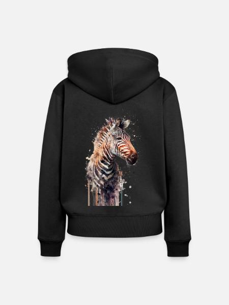 Zebra Aquarell - Frauen Premium Bio Zip Hoodie - Schwarz