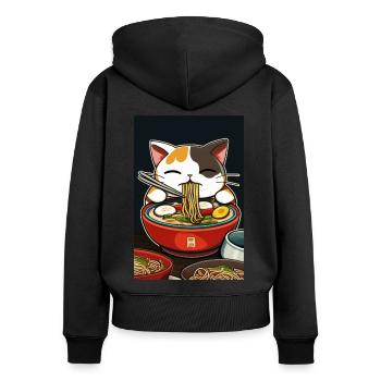 Katze Japanische Ramen Otaku Anime - Frauen Premium Bio Zip Hoodie - Schwarz - Hinten - Julia (174cm)