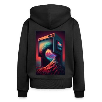 Retro Gaming Gamer Futuriste - Sweat à capuche zippé Premium bio Femme - noir - Dos - Julia (174cm)