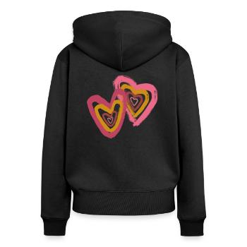 Herz in Herz Liebe Doppelherz - Frauen Premium Bio Zip Hoodie - Schwarz - Hinten - Julia (174cm)