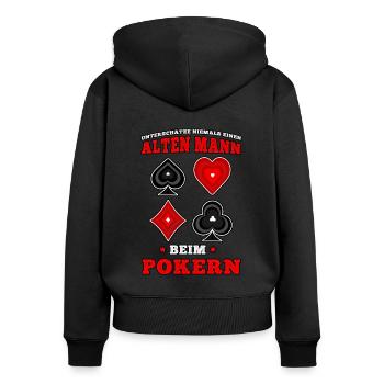 Poker Alter Mann beim pokern Casino Pokerspieler - Frauen Premium Bio Zip Hoodie - Schwarz - Hinten - Julia (174cm)
