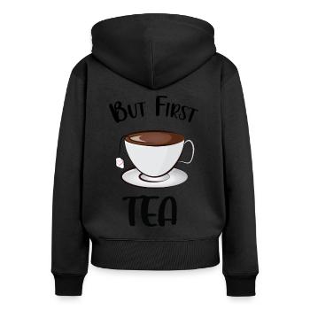 Mais d’abord le thé - Sweat à capuche zippé Premium bio Femme - noir - Dos - Julia (174cm)