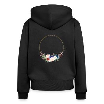 Kreis Blumen Bouquet - Frauen Premium Bio Zip Hoodie - Schwarz - Hinten - Julia (174cm)