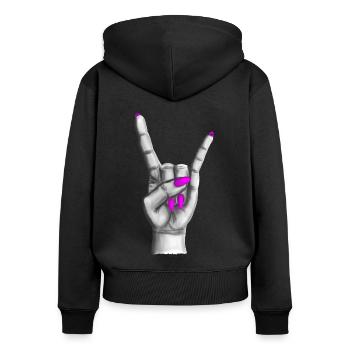 Heavy Metal Hand Pink - Frauen Premium Bio Zip Hoodie - Schwarz - Hinten - Julia (174cm)