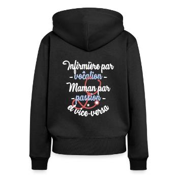 Maman infirmière - Sweat à capuche zippé Premium bio Femme - noir - Dos - Julia (174cm)