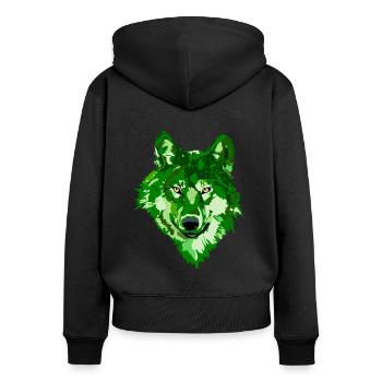 Wolf Fantasy monochrome - Frauen Premium Bio Zip Hoodie - Schwarz - Hinten - Julia (174cm)