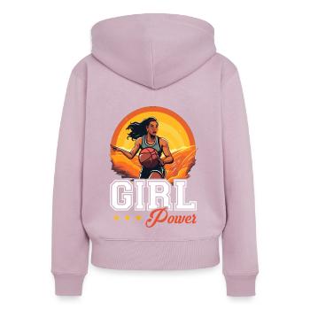 BASKETBALL für immer! - Frauen Premium Bio Zip Hoodie - Altrosa - Hinten - Julia (174cm)