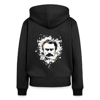 Friedrich Nietzsche: Minimalistisches Porträt - Frauen Premium Bio Zip Hoodie - Schwarz - Hinten - Julia (174cm)