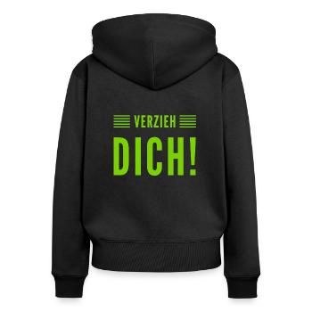 geh weg - Frauen Premium Bio Zip Hoodie - Schwarz - Hinten - Julia (174cm)