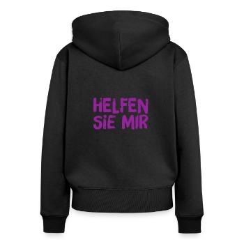 ich brauche Hilfe - Frauen Premium Bio Zip Hoodie - Schwarz - Hinten - Julia (174cm)