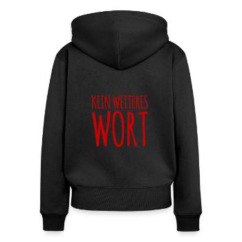 sei leise - Frauen Premium Bio Zip Hoodie - Schwarz - Hinten - Julia (174cm)