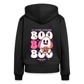 Boo Boo Boo Halloween Geist - Frauen Premium Bio Zip Hoodie - Schwarz - Hinten - Julia (174cm)