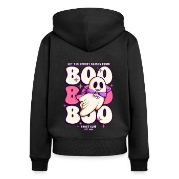 Boo Boo Boo Halloween Geist - Frauen Premium Bio Zip Hoodie - Schwarz - Hinten - Julia (174cm)