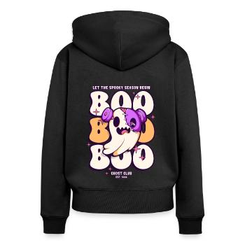 Boo Boo Boo Halloween Geist - Frauen Premium Bio Zip Hoodie - Schwarz - Hinten - Julia (174cm)