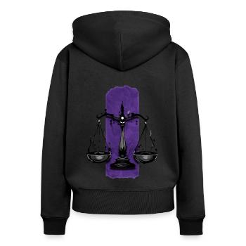 Ausgewogenes Urteil: Waage der Gerechtigkeit - Frauen Premium Bio Zip Hoodie - Schwarz - Hinten - Julia (174cm)
