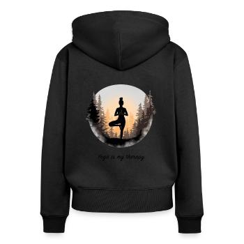 Yoga is my Therapy – Yoga & Meditation Wald - Frauen Premium Bio Zip Hoodie - Schwarz - Hinten - Julia (174cm)