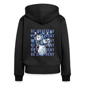 Be Different – Blue Tulips & Positivity - Women's Premium Organic Zip Hoodie - black - Back - Julia (174cm)