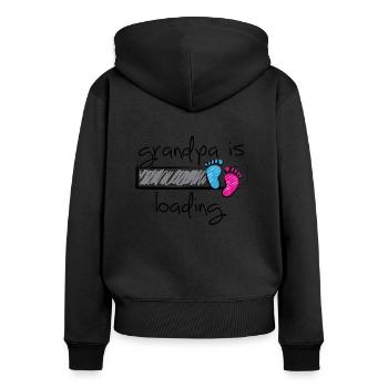 Slogan grand-père est en cours de chargement. Devenir grand-père et grand-mère - Sweat à capuche zippé Premium bio Femme - noir - Dos - Julia (174cm)
