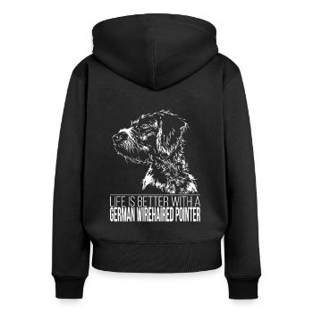 GERMAN WIREHAIRED POINTER Life is better Wilsigns - Frauen Premium Bio Zip Hoodie - Schwarz - Hinten - Julia (174cm)