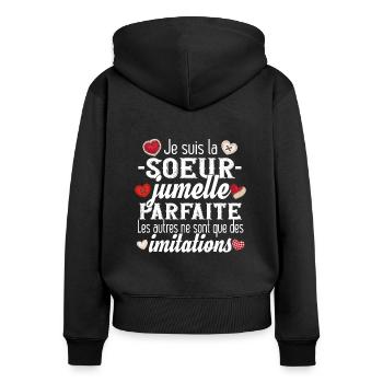 Sœur Jumelle Sœurs Frère Famille Amour Fille Rose - Sweat à capuche zippé Premium bio Femme - noir - Dos - Julia (174cm)