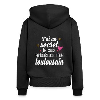 Toulouse Toulousain Femme Amoureuse Cadeau Humour - Sweat à capuche zippé Premium bio Femme - noir - Dos - Julia (174cm)