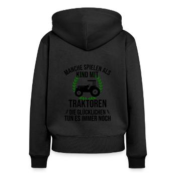 Farmer Farmer Tractor Tractor Happy Childhood - Women's Premium Organic Zip Hoodie - black - Back - Julia (174cm)
