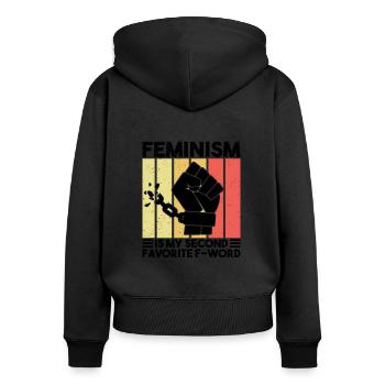 Féminisme Égalité Women’s Power Slogan - Sweat à capuche zippé Premium bio Femme - noir - Dos - Julia (174cm)