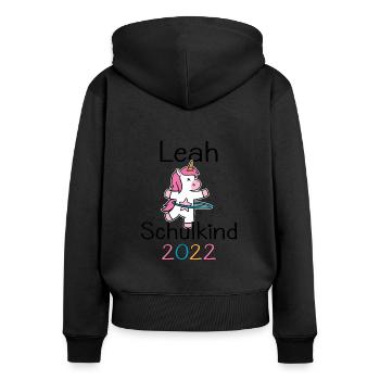 Einschulung 2022 Leah Einhorn Erstklässler 2022 - Frauen Premium Bio Zip Hoodie - Schwarz - Hinten - Julia (174cm)