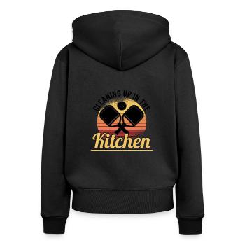 Pickleball Retro Liebe Dinking Pickleballspieler - Frauen Premium Bio Zip Hoodie - Schwarz - Hinten - Julia (174cm)