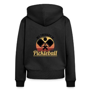 Pickleball Retro Liebe Dinking Pickleballspieler - Frauen Premium Bio Zip Hoodie - Schwarz - Hinten - Julia (174cm)