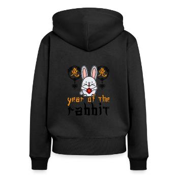 Chinesisches Hase Schriftzeichen Neujahr - Frauen Premium Bio Zip Hoodie - Schwarz - Hinten - Julia (174cm)