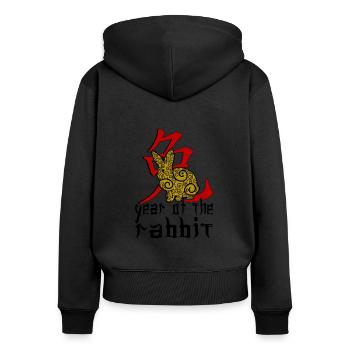 Personnage de lapin chinois Nouvel An - Sweat à capuche zippé Premium bio Femme - noir - Dos - Julia (174cm)