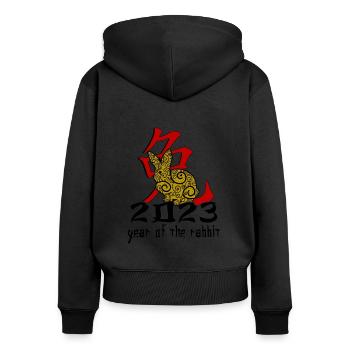 Chinesisches Hase Schriftzeichen Neujahr - Frauen Premium Bio Zip Hoodie - Schwarz - Hinten - Julia (174cm)