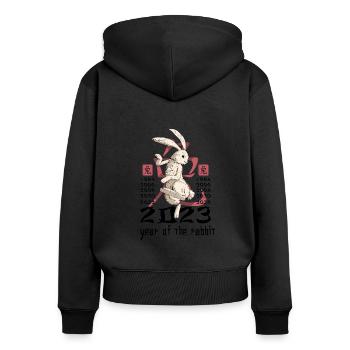 Chinesisches Hase Schriftzeichen Neujahr - Frauen Premium Bio Zip Hoodie - Schwarz - Hinten - Julia (174cm)