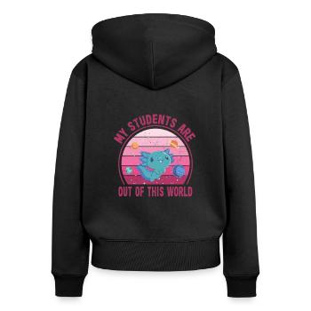 Enseignante au primaire Éducatrice de maternelle - Sweat à capuche zippé Premium bio Femme - noir - Dos - Julia (174cm)