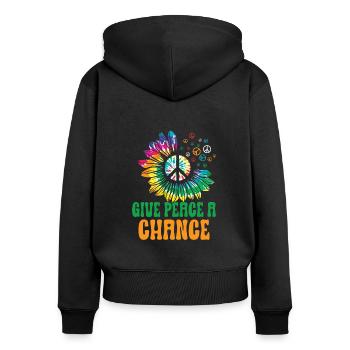 Hippie Peace Zeichen Frieden Blumen Blumenkind - Frauen Premium Bio Zip Hoodie - Schwarz - Hinten - Julia (174cm)