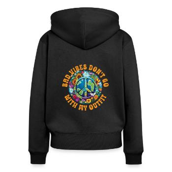 Hippie Peace Zeichen Frieden Blumen Blumenkind - Frauen Premium Bio Zip Hoodie - Schwarz - Hinten - Julia (174cm)