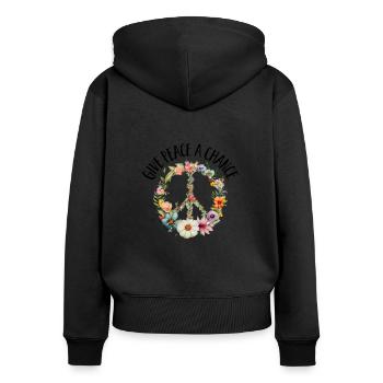 Hippie Peace Zeichen Frieden Blumen Blumenkind - Frauen Premium Bio Zip Hoodie - Schwarz - Hinten - Julia (174cm)