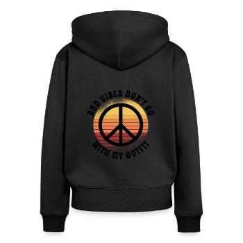 Hippie Peace Zeichen Frieden Blumen Blumenkind - Frauen Premium Bio Zip Hoodie - Schwarz - Hinten - Julia (174cm)
