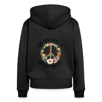 Hippie Peace Zeichen Frieden Blumen Blumenkind - Frauen Premium Bio Zip Hoodie - Schwarz - Hinten - Julia (174cm)